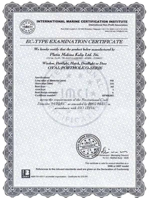IMCI EC Tip İnceleme Belgesi — Oval Lumboz